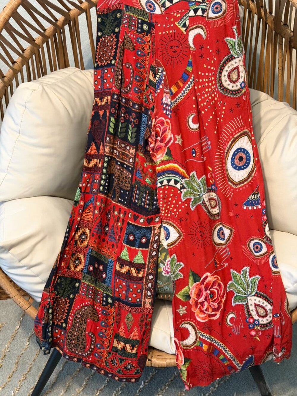 FARM Rio Mystic Red Mixed Print Wide Leg Pants Medium Boho Evil Eye - Picture 7 of 15